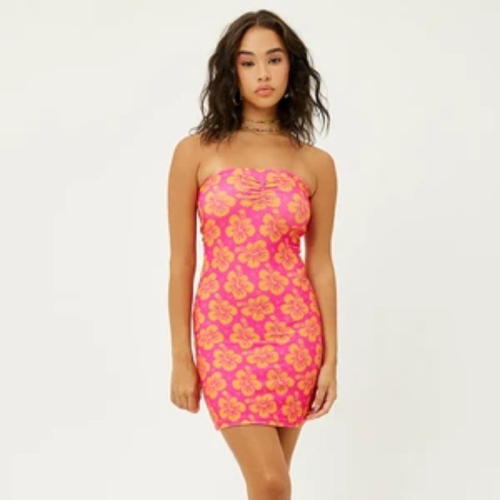 Frankies Hibiscus Honey Strapless terry dress NWOT